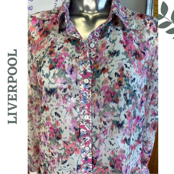 Liverpool Lightweight Floral Button Down Shirt Collar White Pink Size XS - Picture 5 of 7